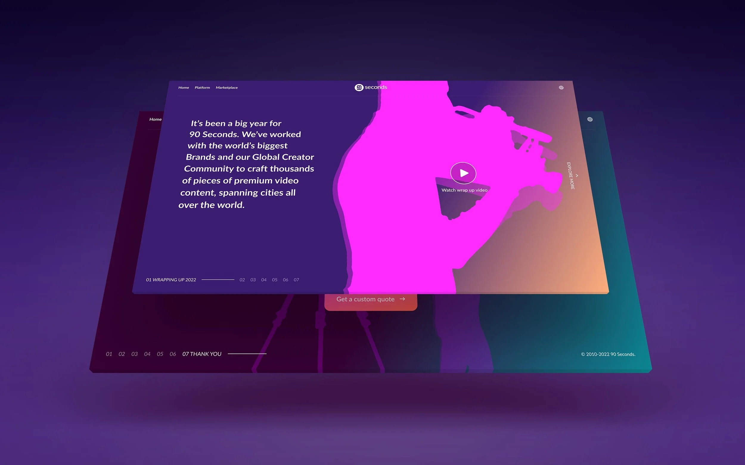 We also designed a landing page with a bold hero, using vibrant gradients and high contrast type to showcase 2022’s achievements.