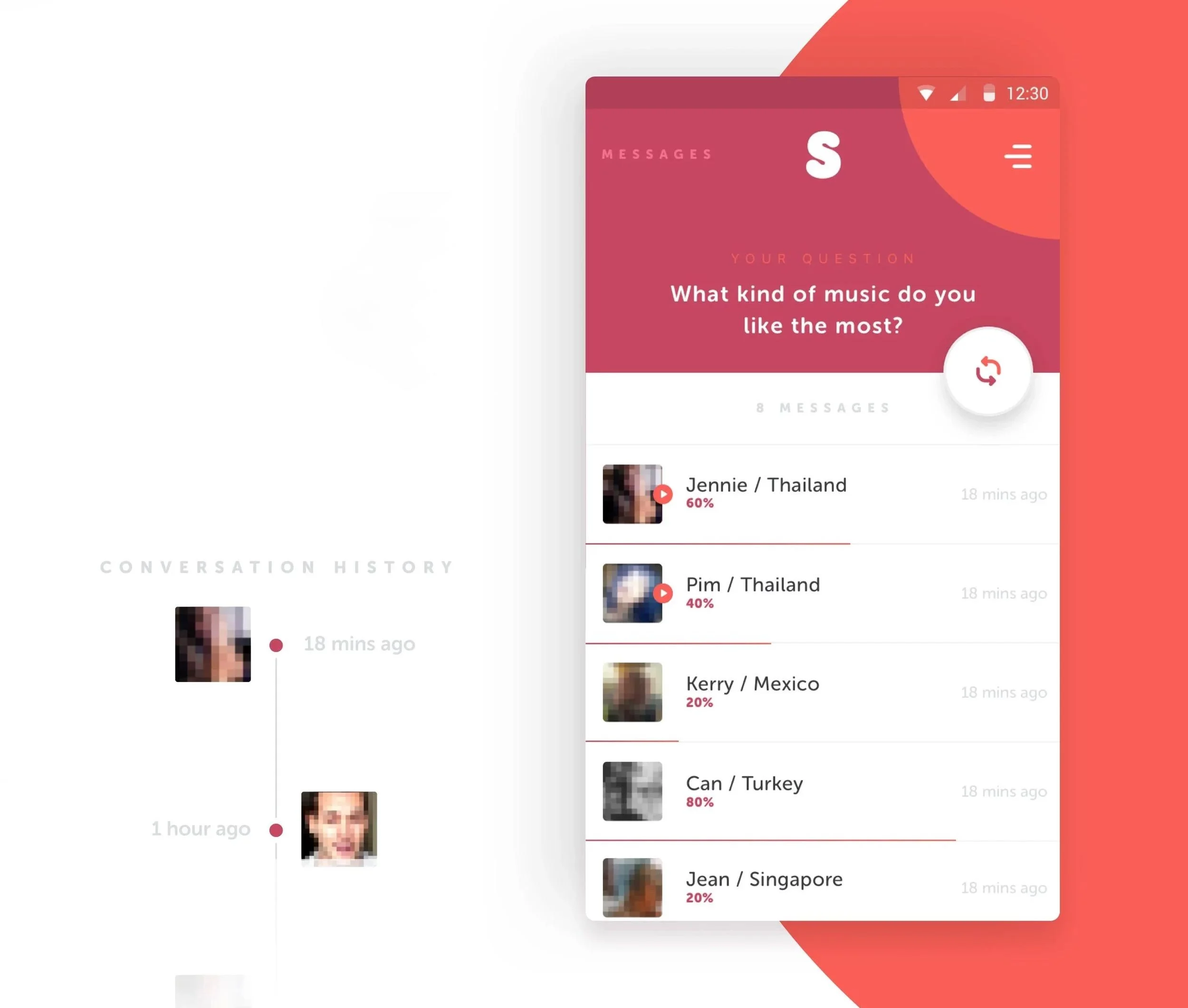 Message history was designed to evolve into a friends list after repeated exchanges, adding a sense of progression to the UI.