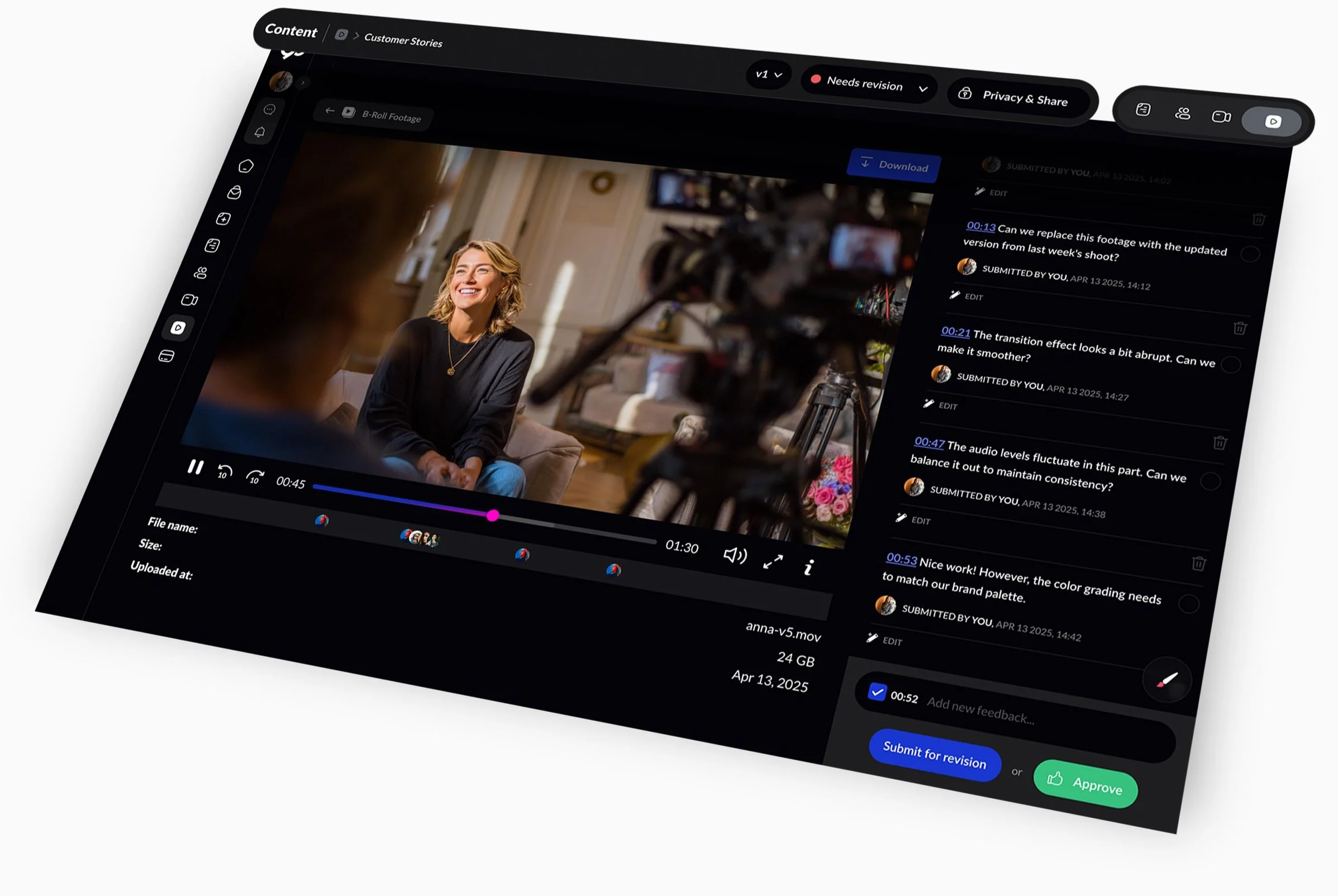 By designing a centralized workspace, we made feedback, review and collaboration effortless, cutting the endless back-and-forth and giving Content Manager a competitive edge.