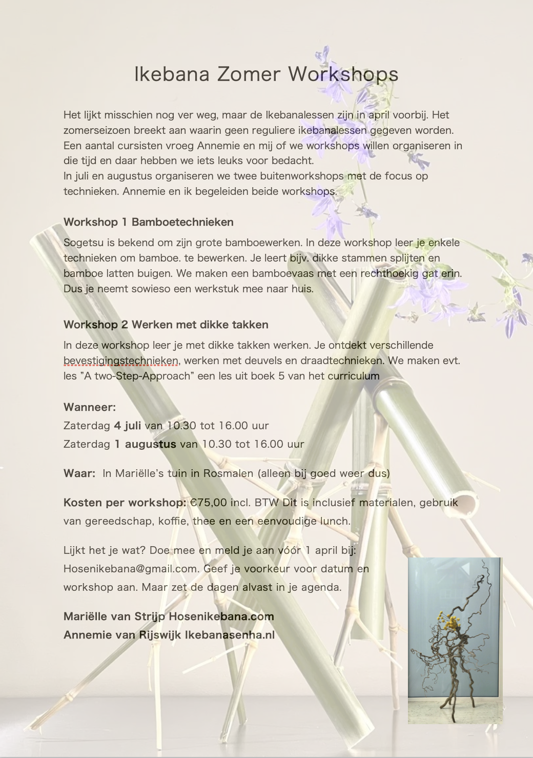 4 juli en 1 augustus buitenworkshops in Rosmalen