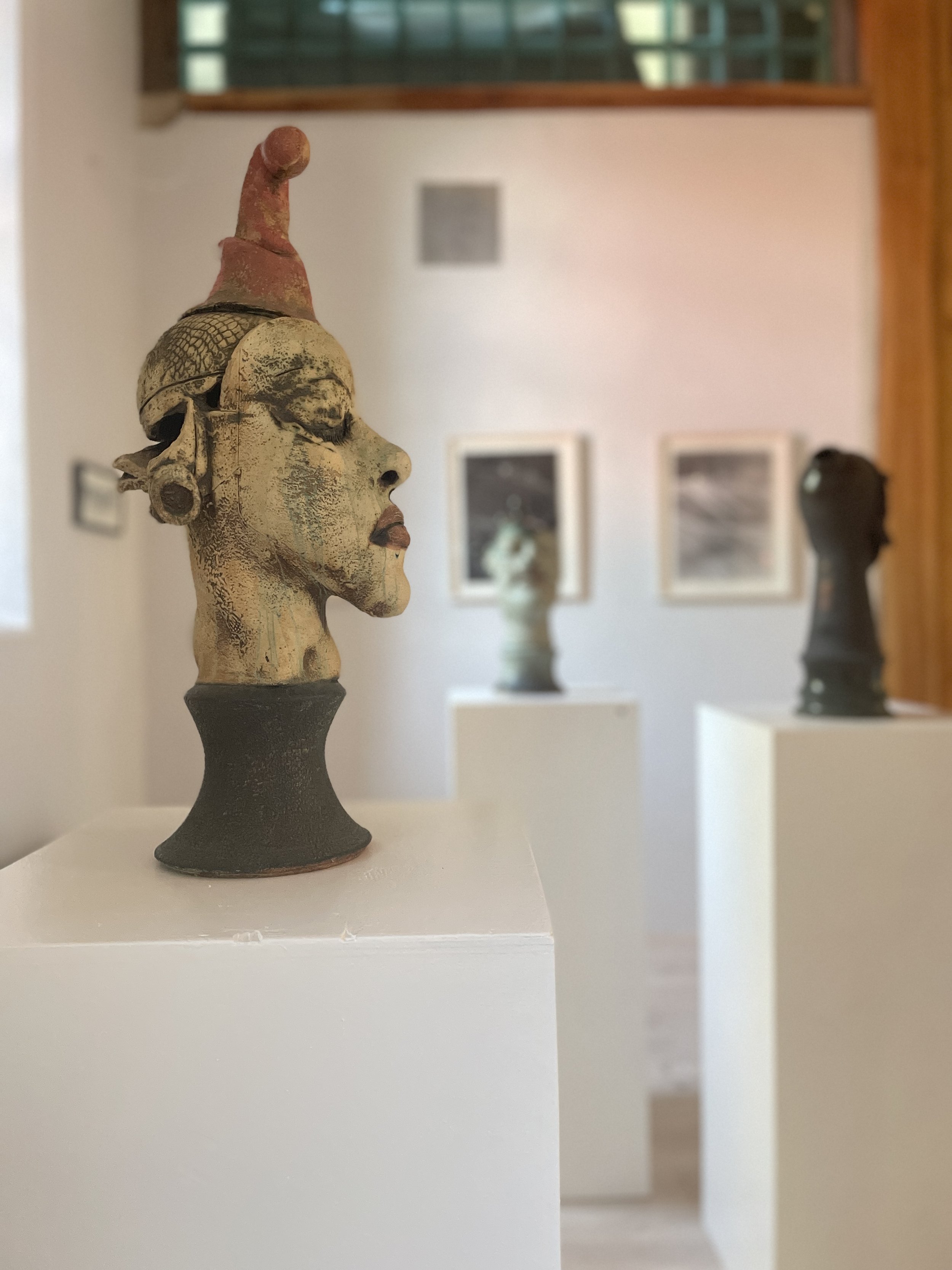   Heads with Hats            by Pat Connor  Ceramic  57.5 x 20 x 24cm     ( h x w x d ) 