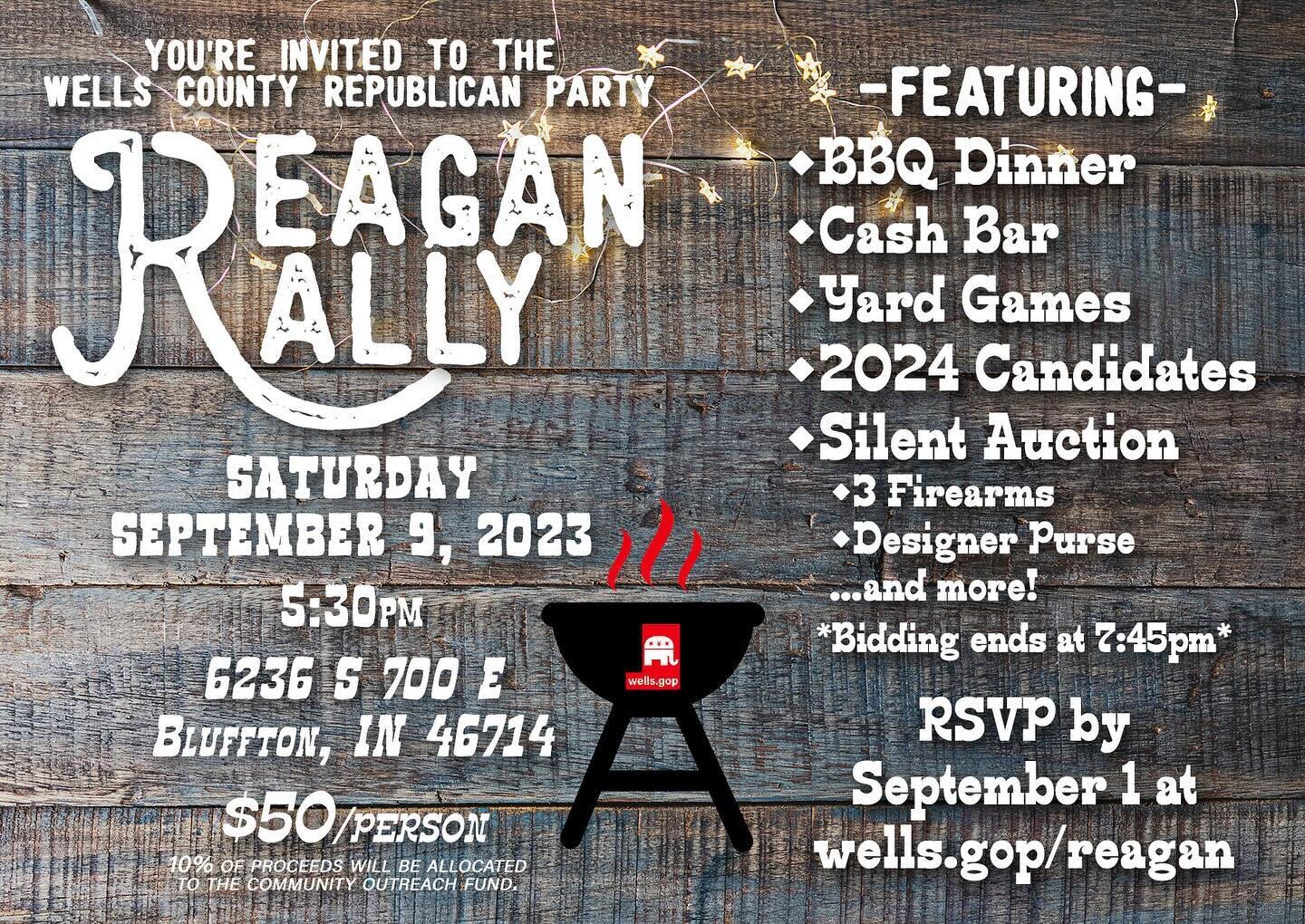 Join us at the annual Wells County Republican Reagan Rally on September 9. Ticket information is available on our website listed in our bio.
