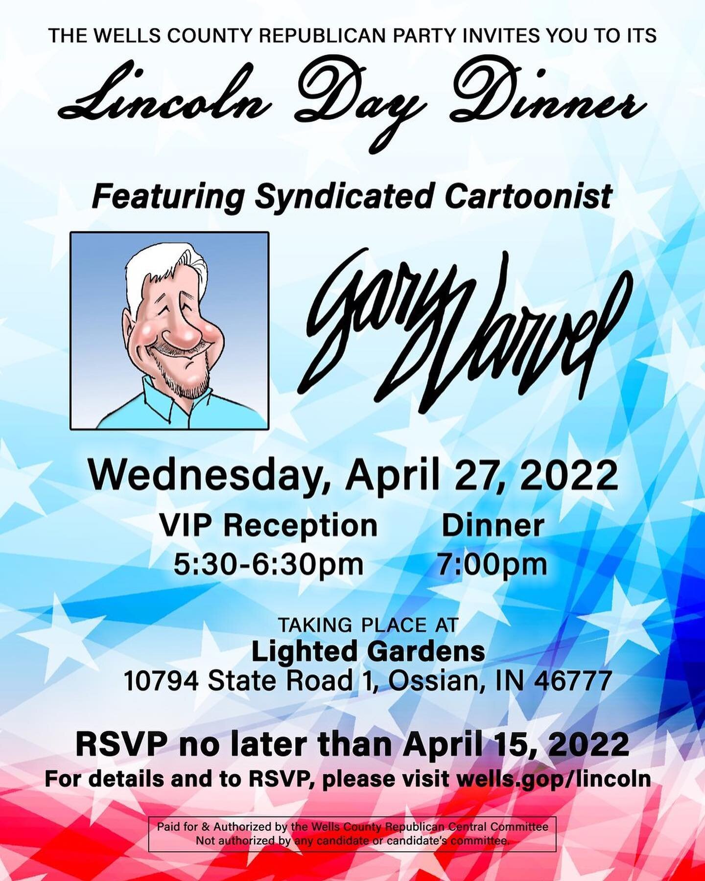 Time is running out! Have you RSVPed for the Lincoln Day Dinner yet? Reservations are due by April 15 so make your reservations today at www.wells.gop/lincoln