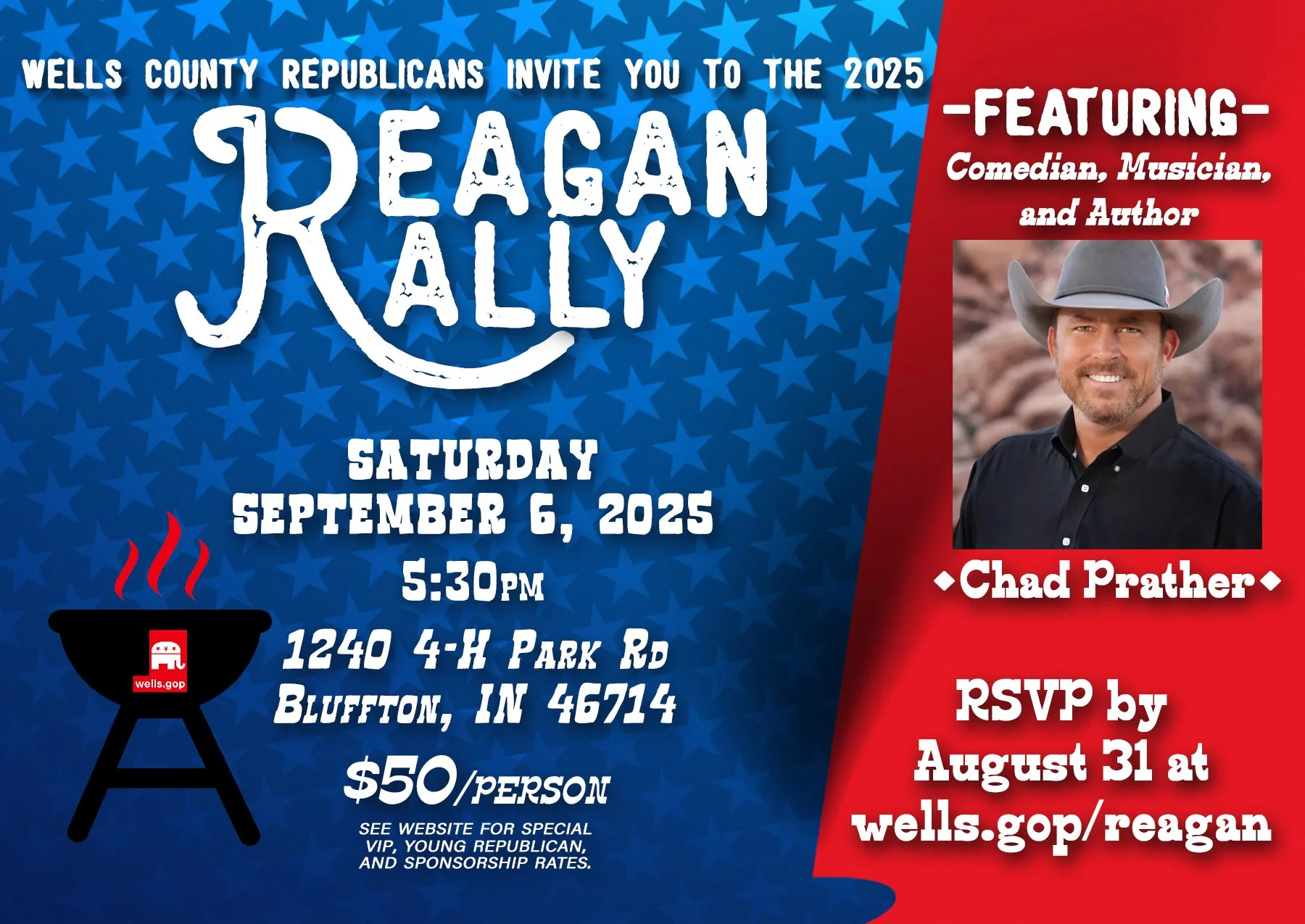Have you heard the news? Chad Prather is coming to Bluffton! He&rsquo;s headlining our 7th annual Reagan Rally on September 6. Tickets are on sale now on our website.