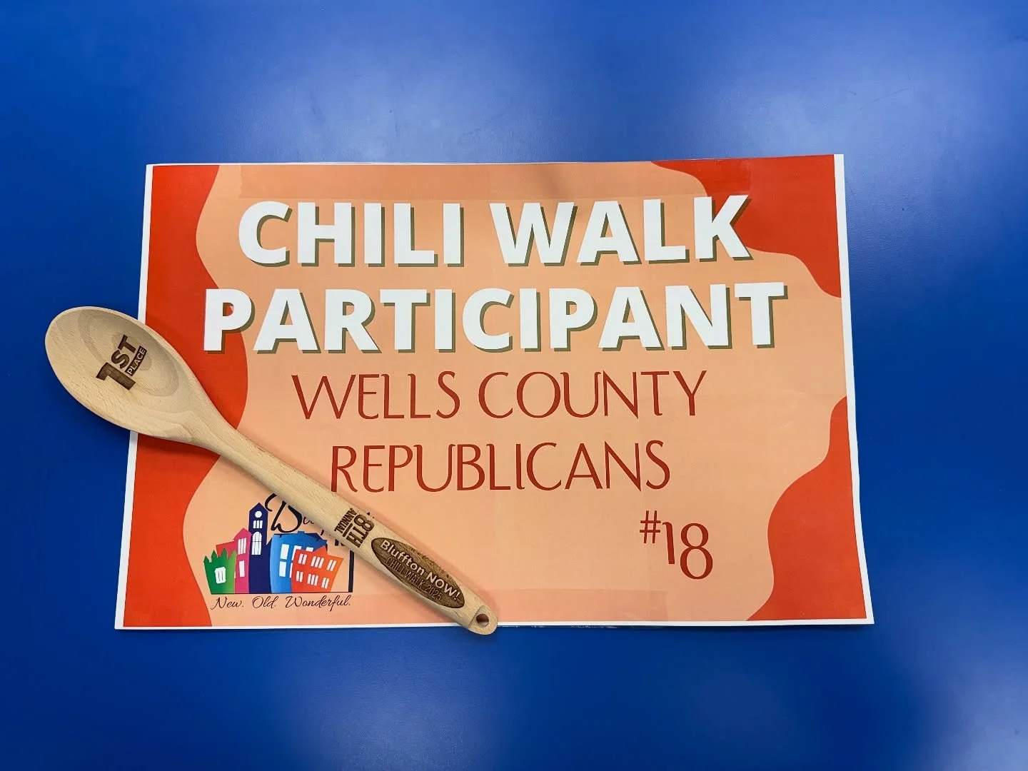 It was a hot night in Bluffton, and the @blufftonnow Chili Walk brought the heat in more ways than one. Wells County Republicans took home the trophy with Chip and Brooke Swindell&rsquo;s smoked chicken chili, winning first place and proving that gre