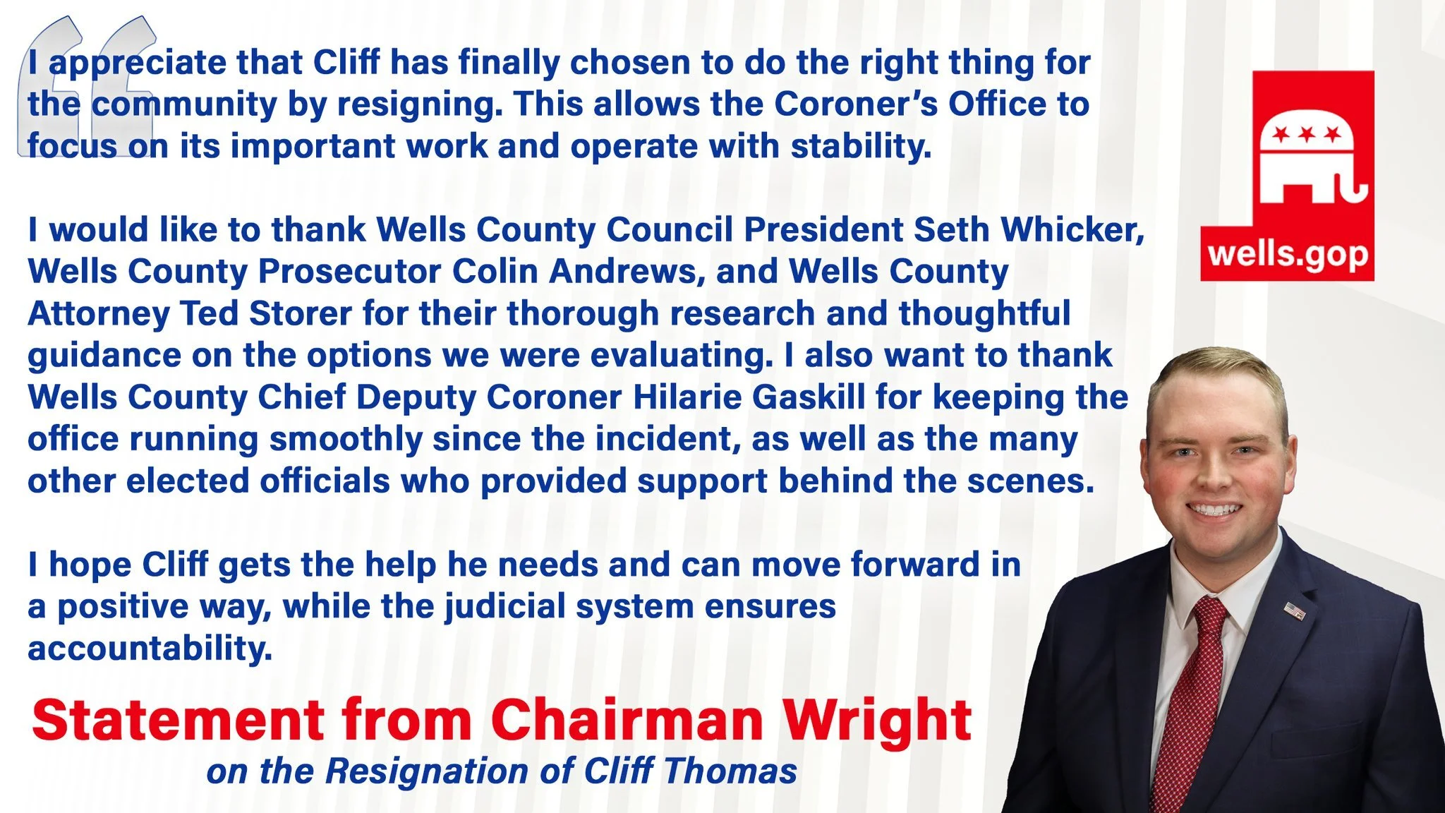 Today, Chairman Wright announced that Coroner Cliff Thomas has resigned, effective immediately. This decision allows the Coroner&rsquo;s Office to move forward and continue serving our community with stability.
Read the full statement and details abo