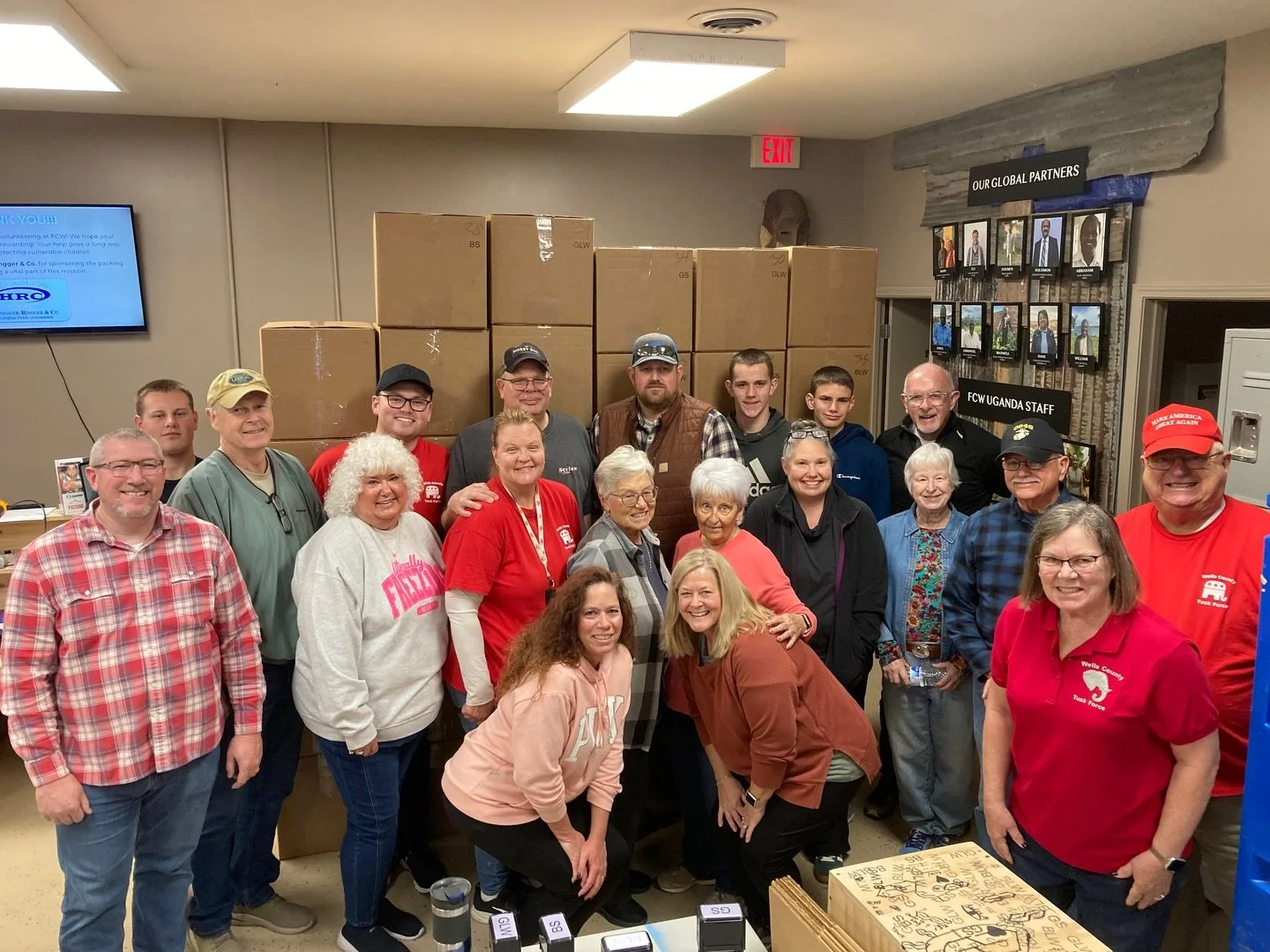 The Wells County Tusk Force was out in full force this morning, sorting and packing clothing at Forgotten Children Worldwide. Thanks to the hard work of 20 dedicated volunteers, we packed 32 boxes in just two hours. Preston and Rick even found their 