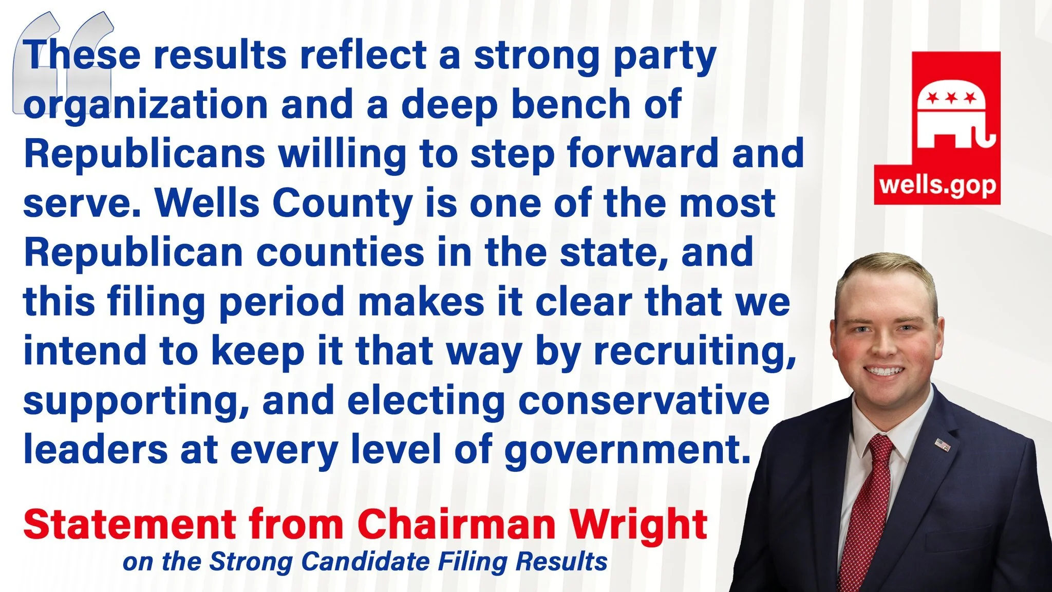 Candidate filing has officially closed in Wells County!

Here is a snapshot of what that means for Republicans heading into the 2026 Primary:
&bull; 70 seats on the Republican Primary ballot
➤ 58 elected offices and 12 convention delegate positions
&