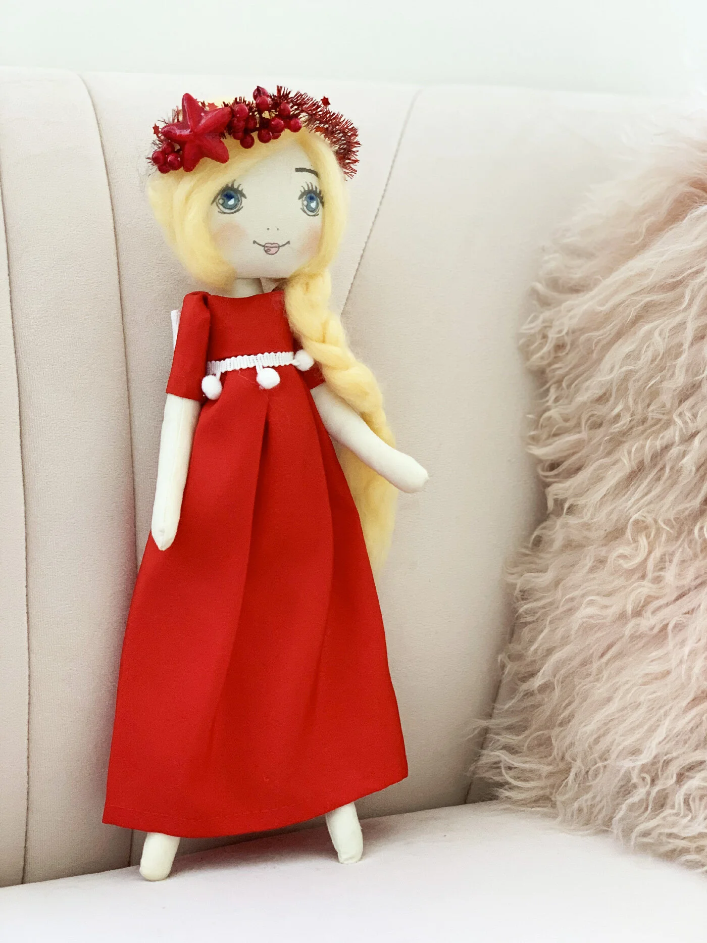 Ange : poupée chiffon coton de Noël - modèle unique