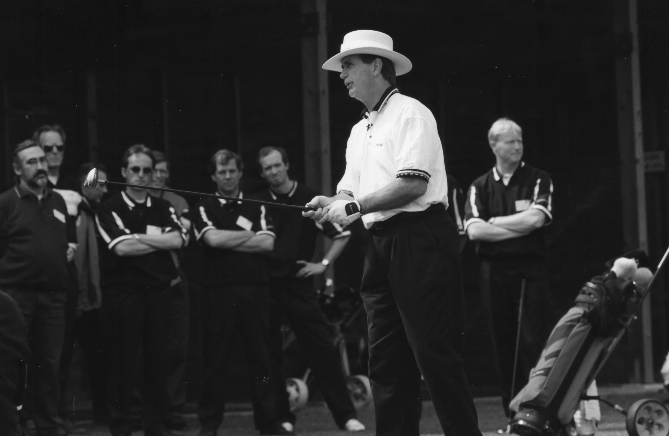  op de foto Dr. Gary Wiren tijdens zijn clinic ter gelegenheid van de oprichting van de business club van golfbaan welschap in 1993.  "Teaching the game of golf is a challenge that requires a lifetime of learning", uitspraak van Dr. Gary Wiren, een i