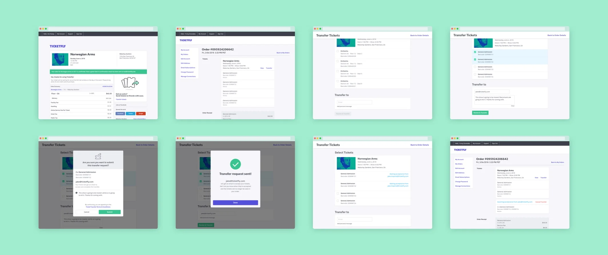 Desktop web screens for sending a transfer request