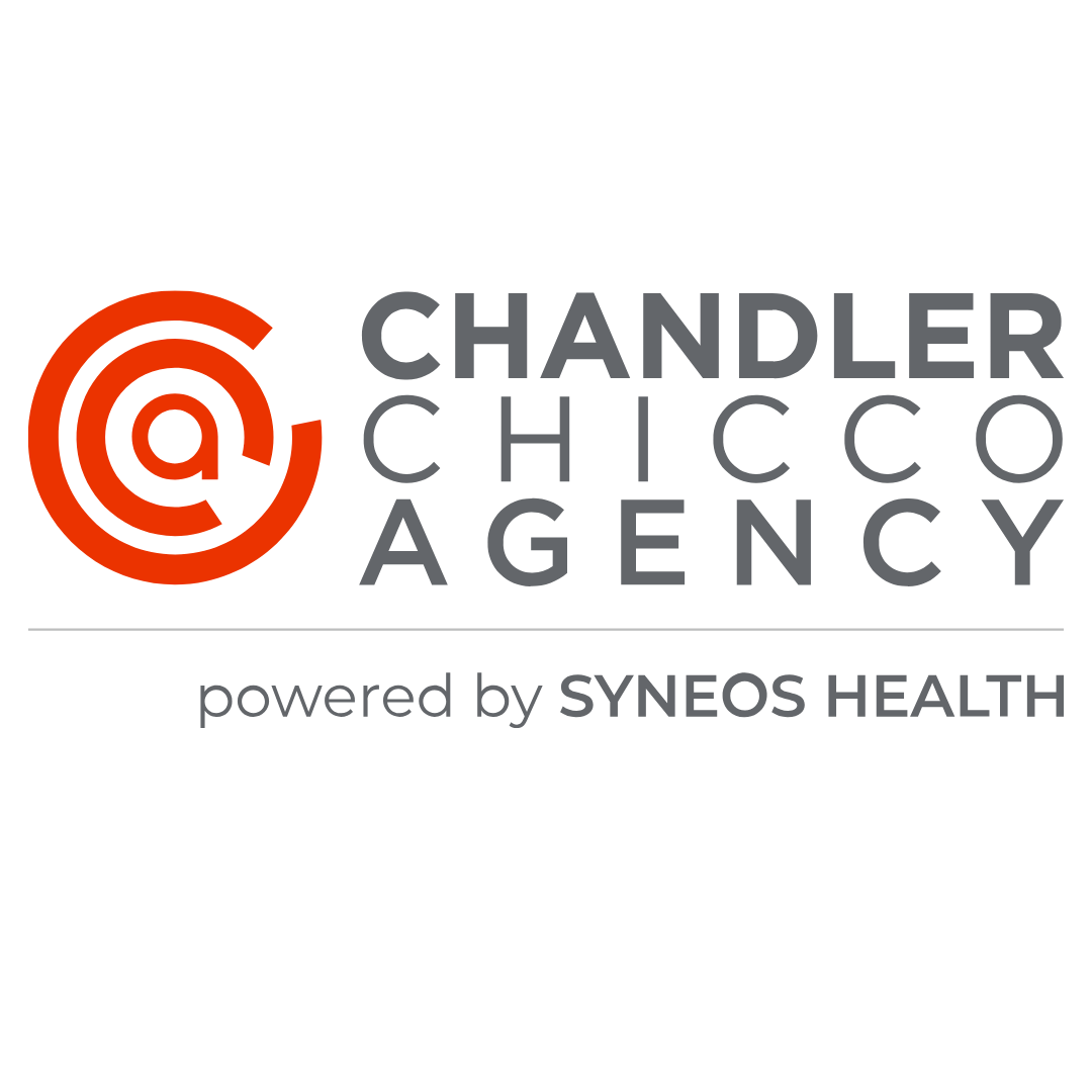 Chandler Chicco Agency logo with orange circular design and gray text, reading "Chandler Chicco Agency powered by Syneos Health."