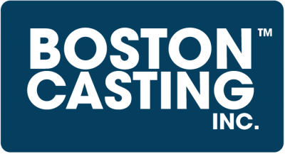 A dark blue rectangle with white text that reads 'Boston Casting Inc' - a casting company that works with Denise Simon Acting and Coaching to help students succeed in auditions and acting classes for kids in boston