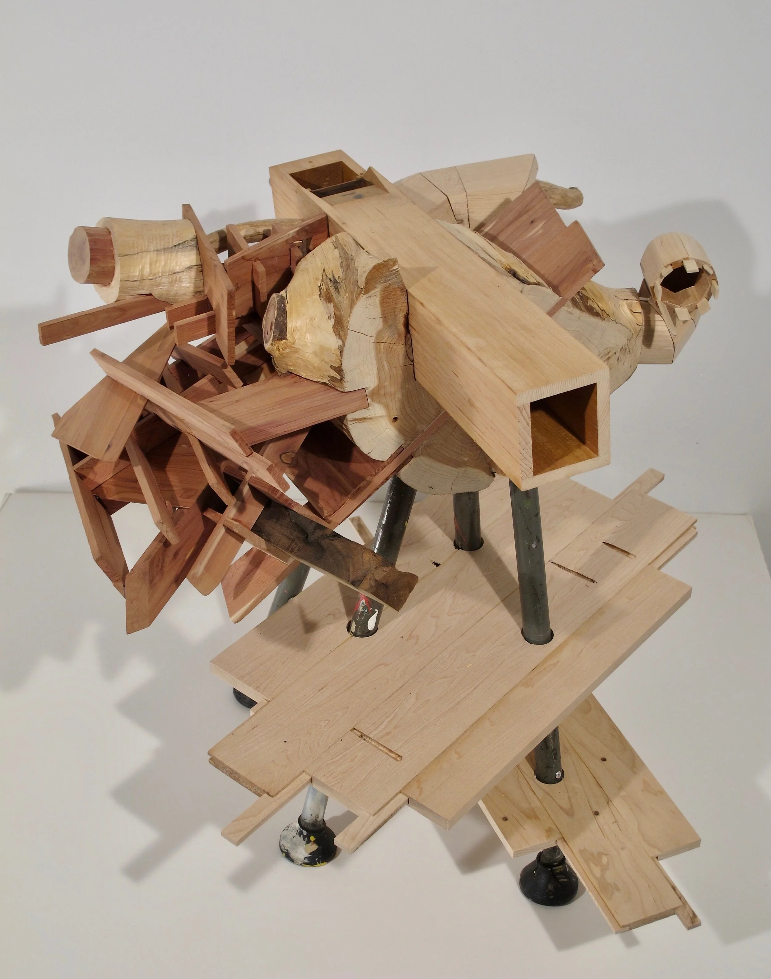 Mid-Winter, 2019 wood, steel, rubber 23” x 25” x 23”