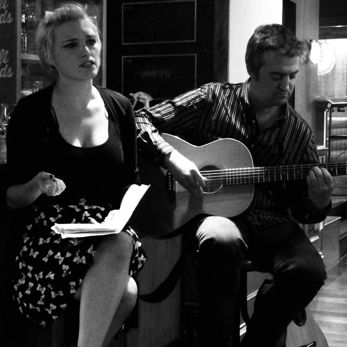  6th June 2019:  Performing at Brewhouse &amp; Kitchen, Lichfield, where Emily launched the Swan’s Sonnet poetry beer.  Taken by Phillip Knight. 