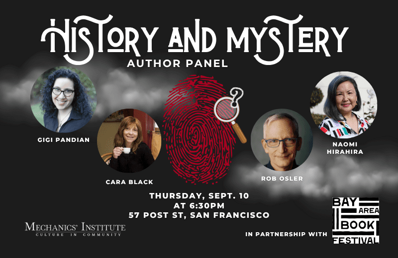 History and Mystery author panel: Gigi Pandian, Cara Black, Rob Osler, and Naomi Hirahara
