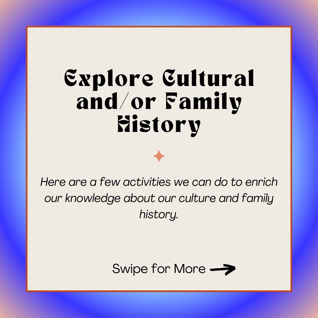 👋🏻For the second week of May, Radiance is happy to share another way for us to appreciate and honor AANHPI Heritage Month: Exploring Cultural and/or Family History!

Here are a few activities that allow us to learn more about our heritage and cultu
