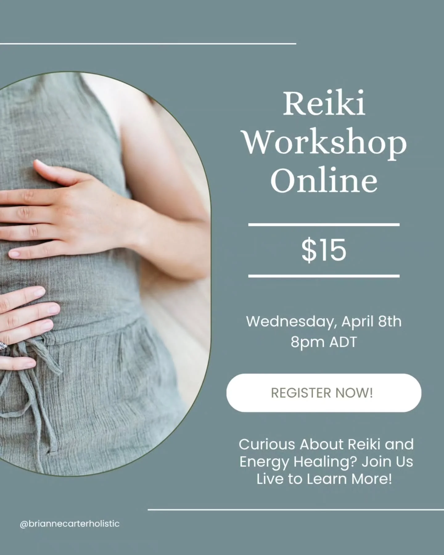 ✨ Online Workshop ✨

In this Zoom workshop, Reiki Master &amp; Teacher Brianne Carter will introduce the foundations of Reiki and how it supports relaxation, balance, and emotional well-being.

Participants will learn how energy healing works, what h