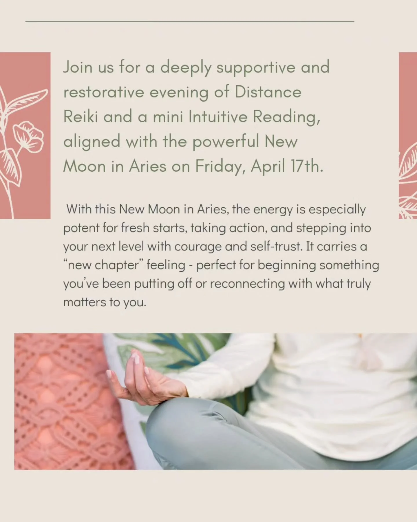 Join us for a deeply supportive and restorative evening, aligned with the powerful New Moon in Aries on Friday, April 17th ✨

New Moons are a time of new beginnings - a natural reset point for your energy, intentions, and direction. With this New Moo