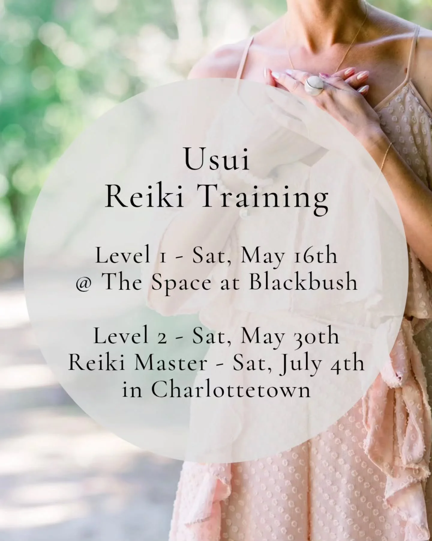 Upcoming in-person Reiki training here in PEI! 

💫 Reiki Level 1 &ndash; Saturday, May 16th

A simple, grounded introduction to Reiki. You&rsquo;ll learn how to work with your own energy and have something steady to come back to when life feels over