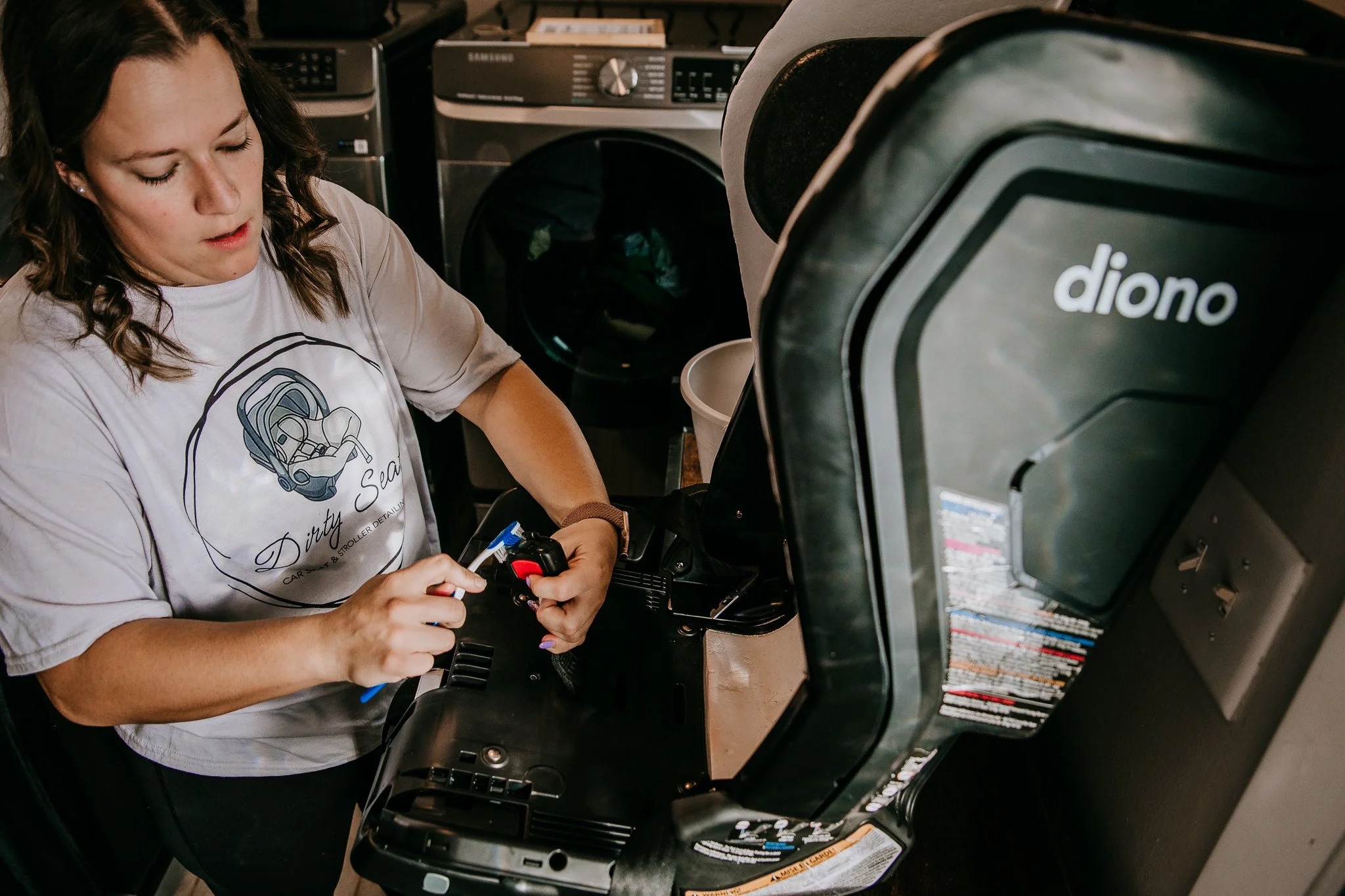 Professional car seat cleaning process at Dirty Seats in Dickinson, North Dakota