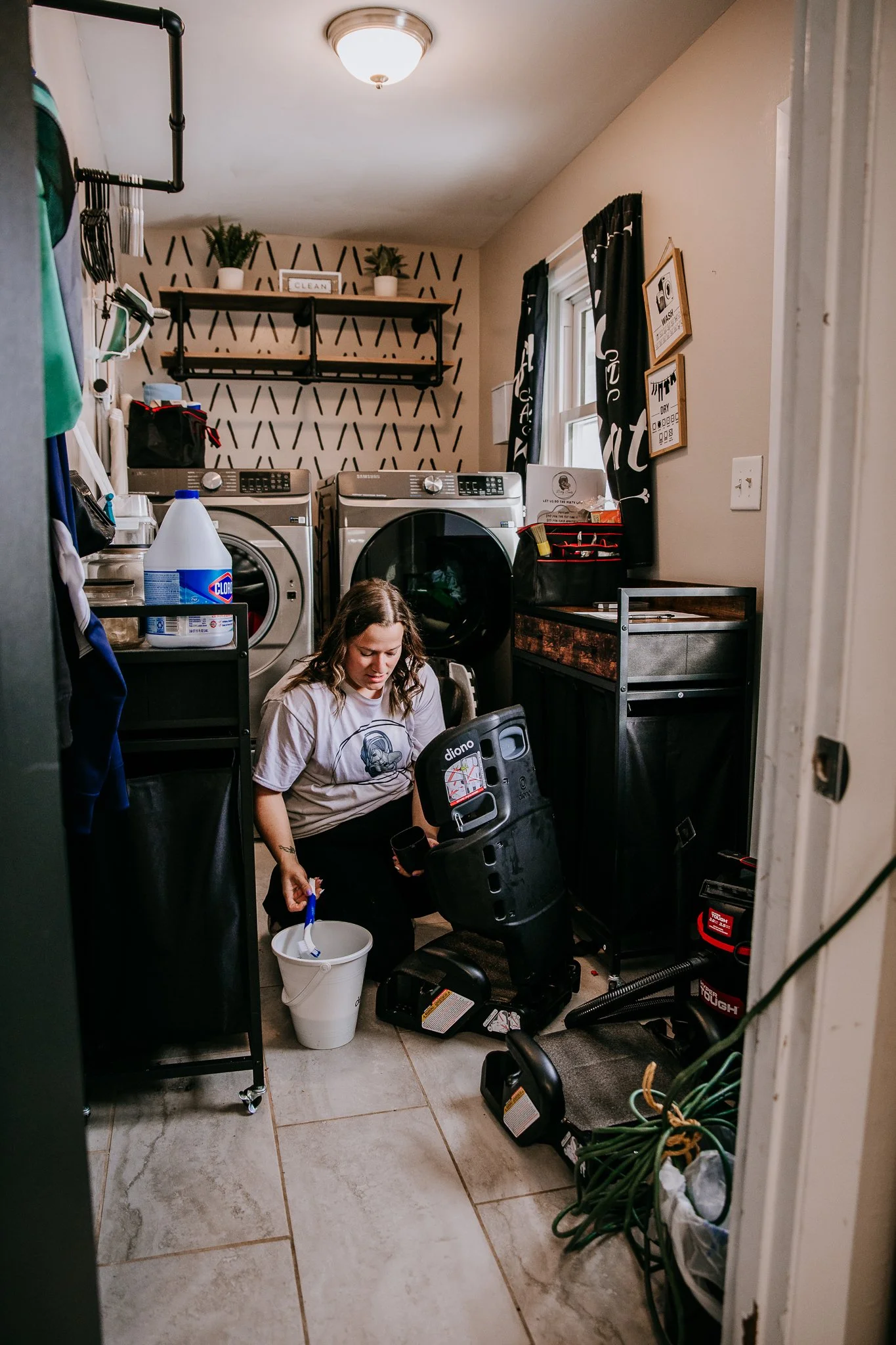Lexie from Dirty Seats cleaning a baby car seat in Dickinson, ND