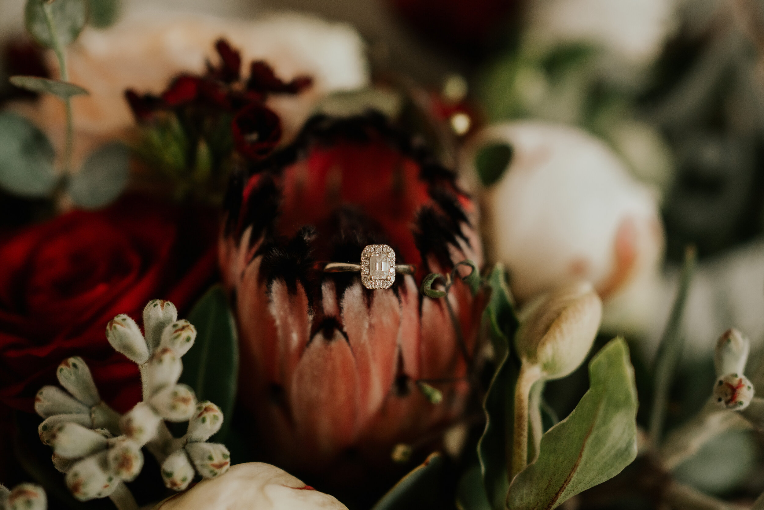 Wedding ring in bridal bouquet