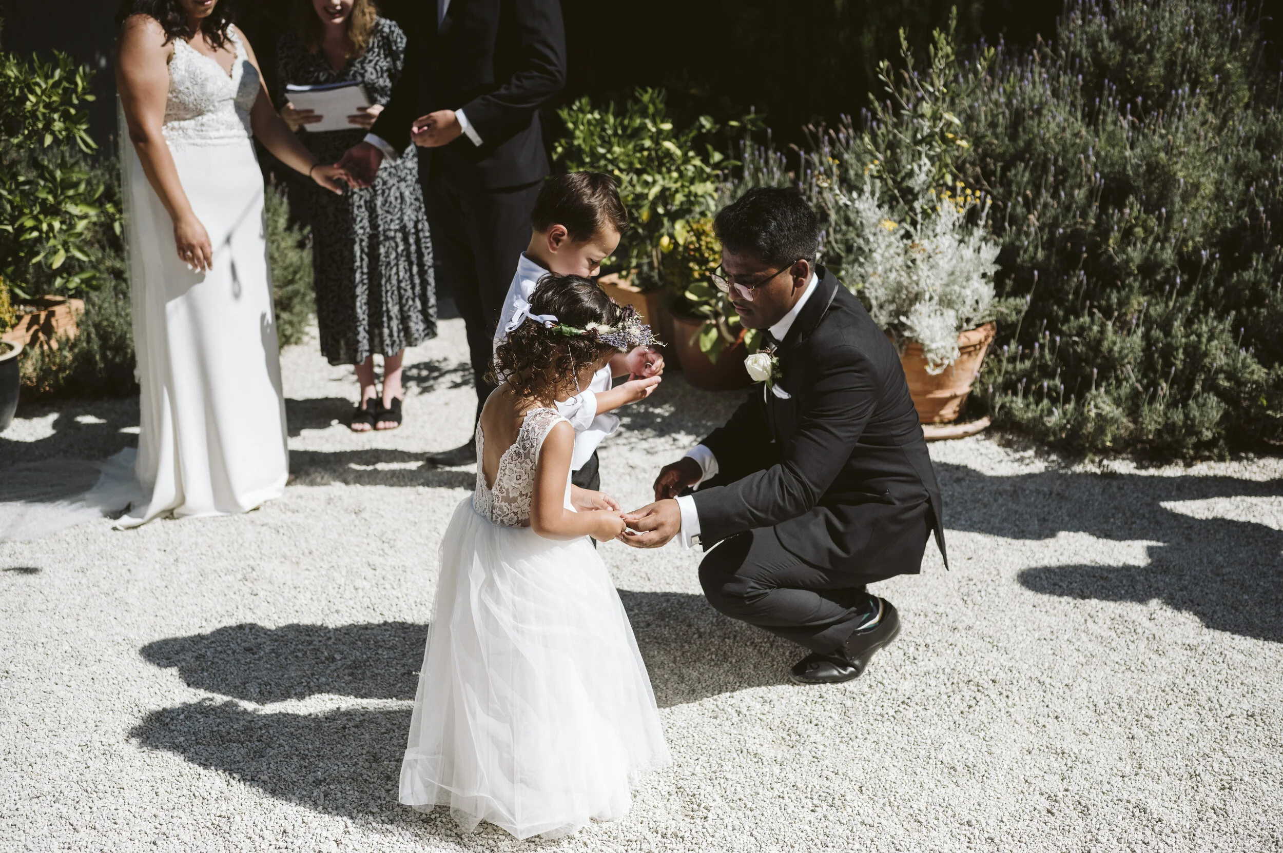 Groomsman with ringbearer and flower girl