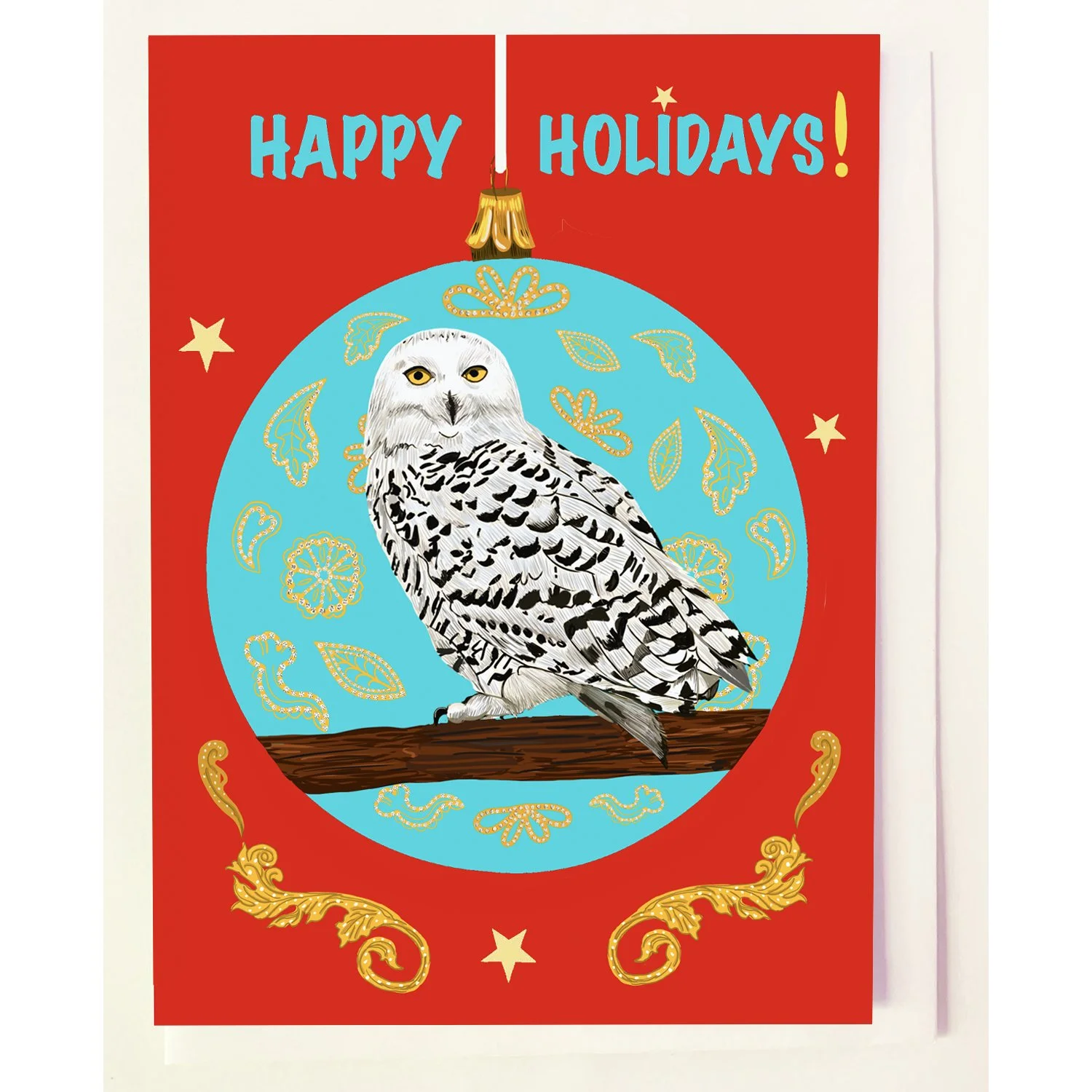 Snowy Owl In Bauble Holiday Card