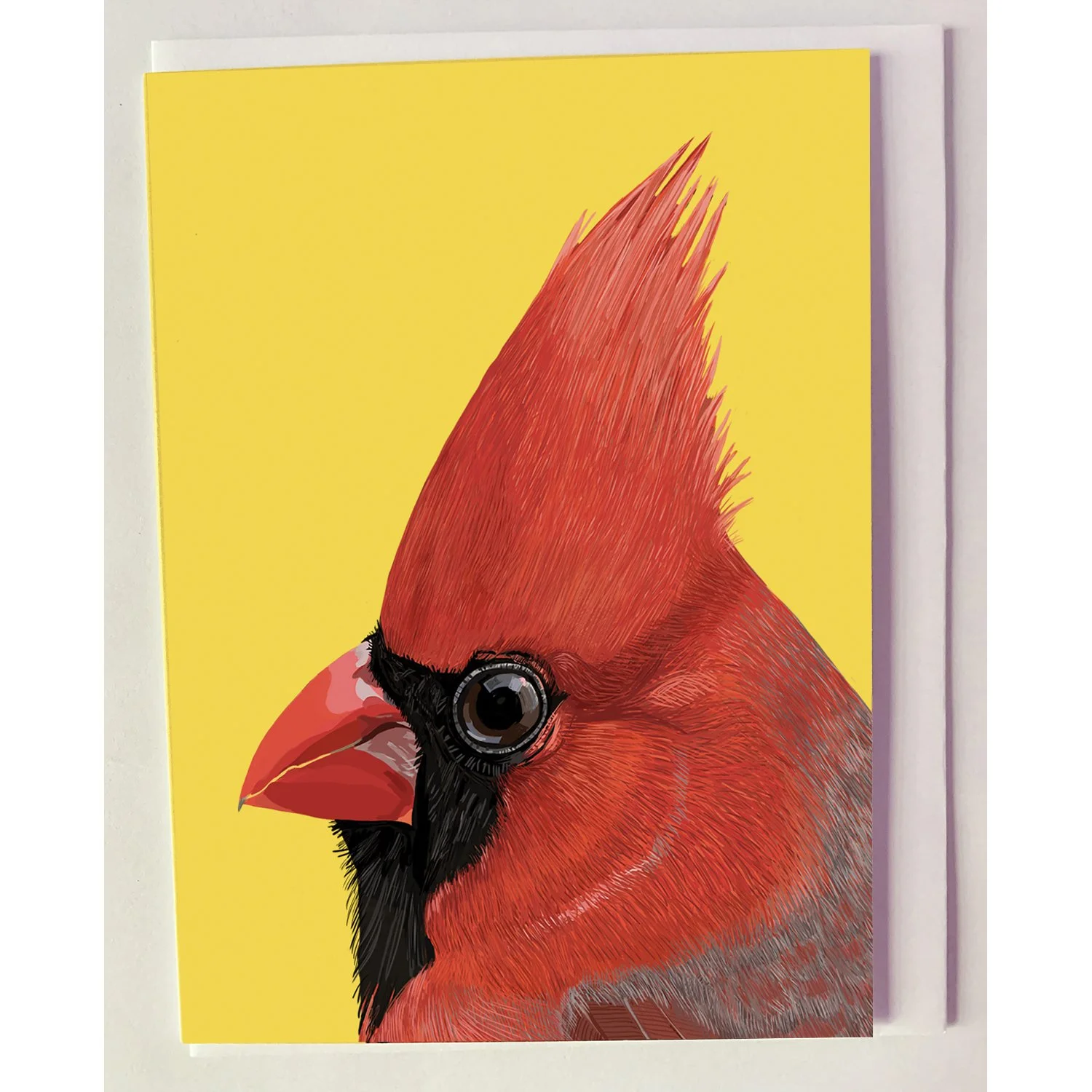 The Red Cardinal on Wood ( Yellow ) Greeting Card
