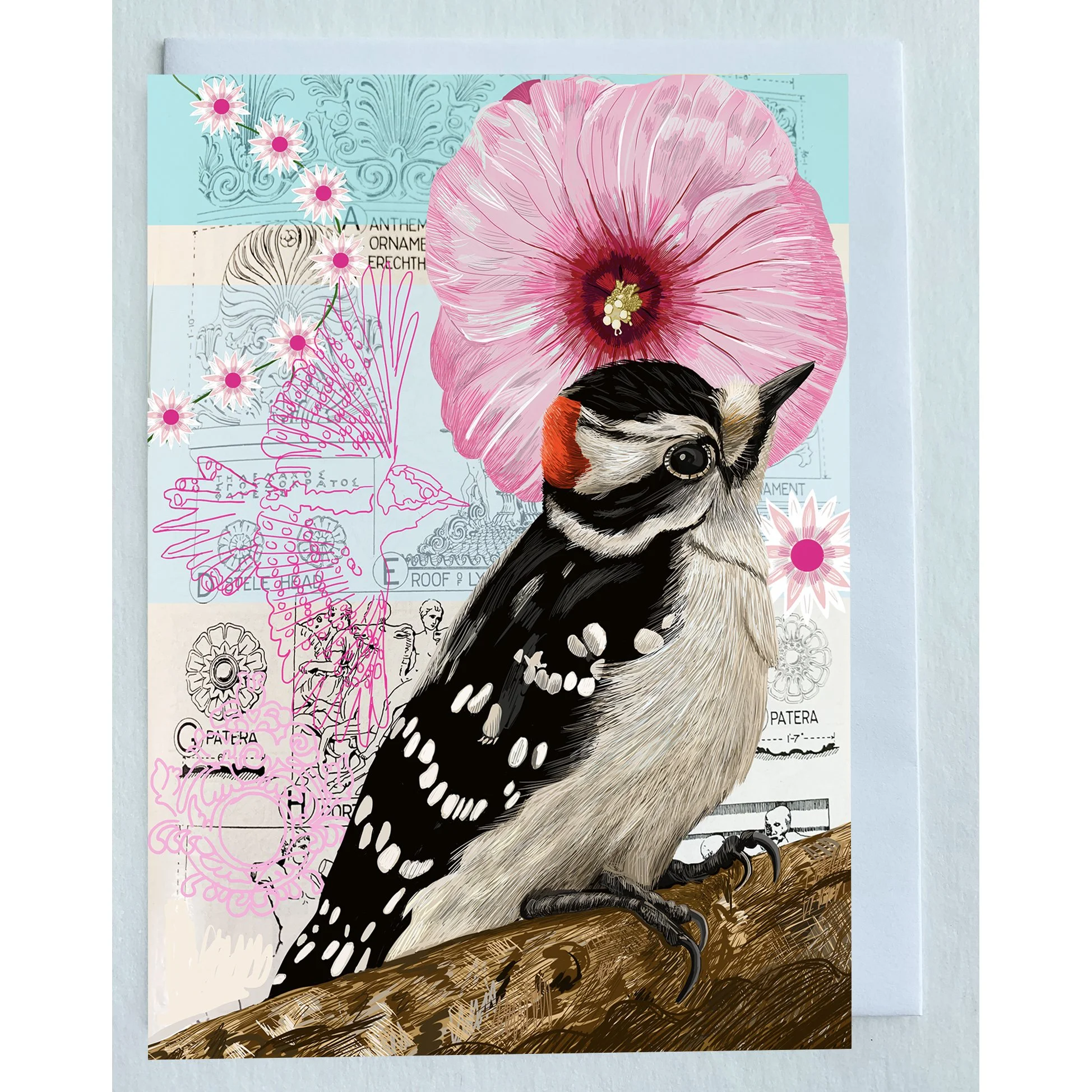 The Downey Woodpecker Collage Greeting Card