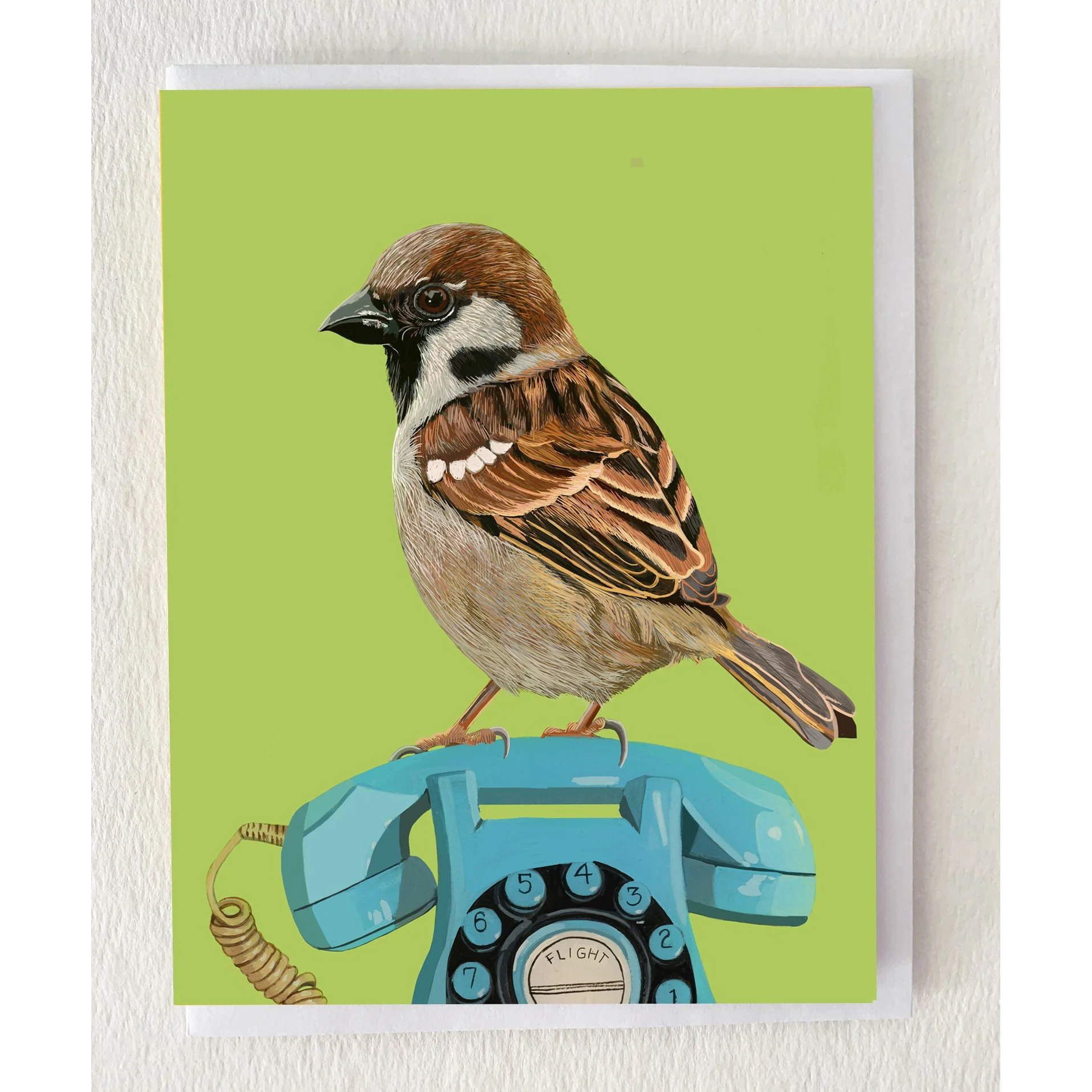 The House Sparrow on Blue Phone Greeting Card