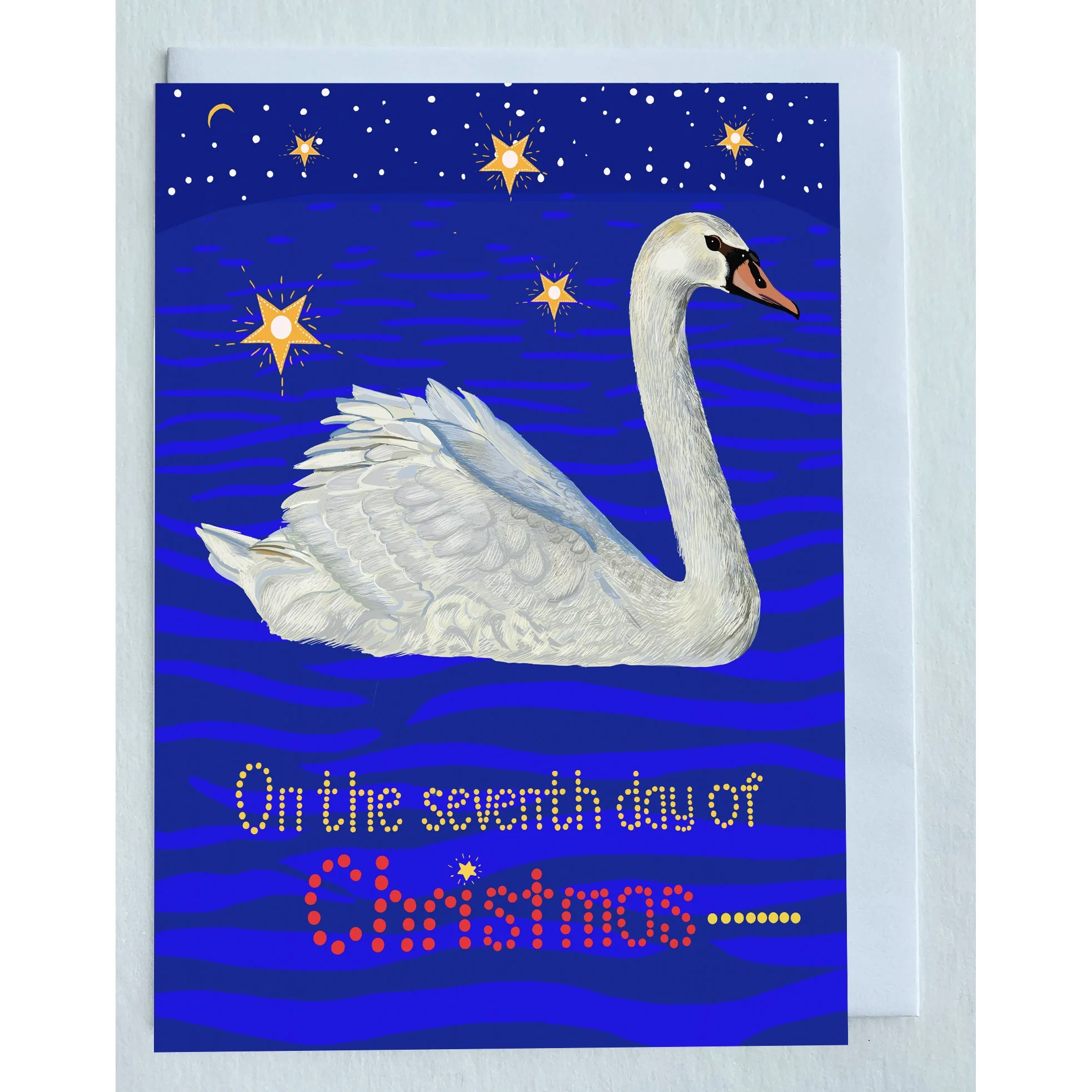Swan in Lake with Stars Holiday Card