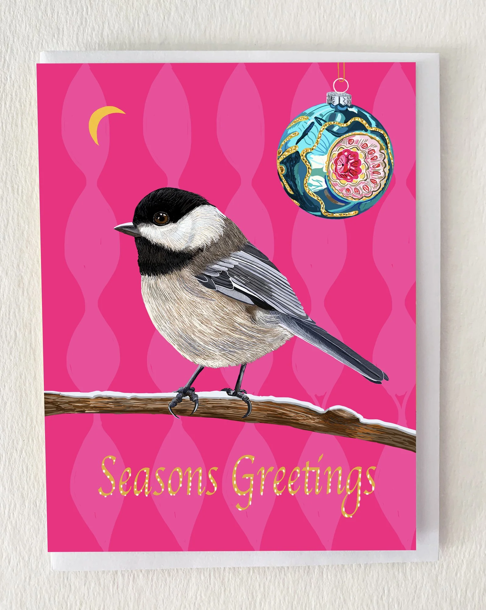 Black-capped Chickadee with Bauble Holiday Card