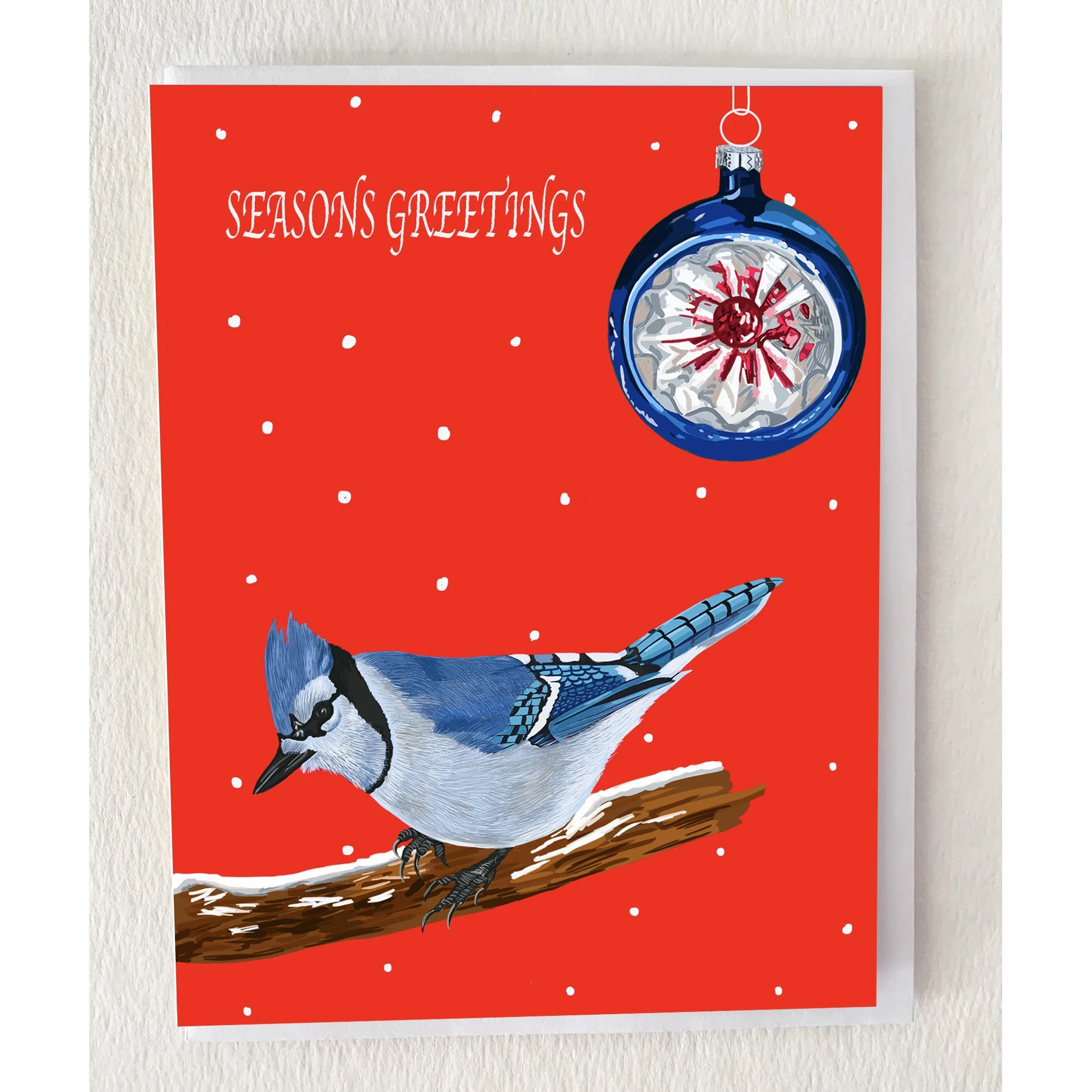 Blue Jay with Bauble Holiday Card