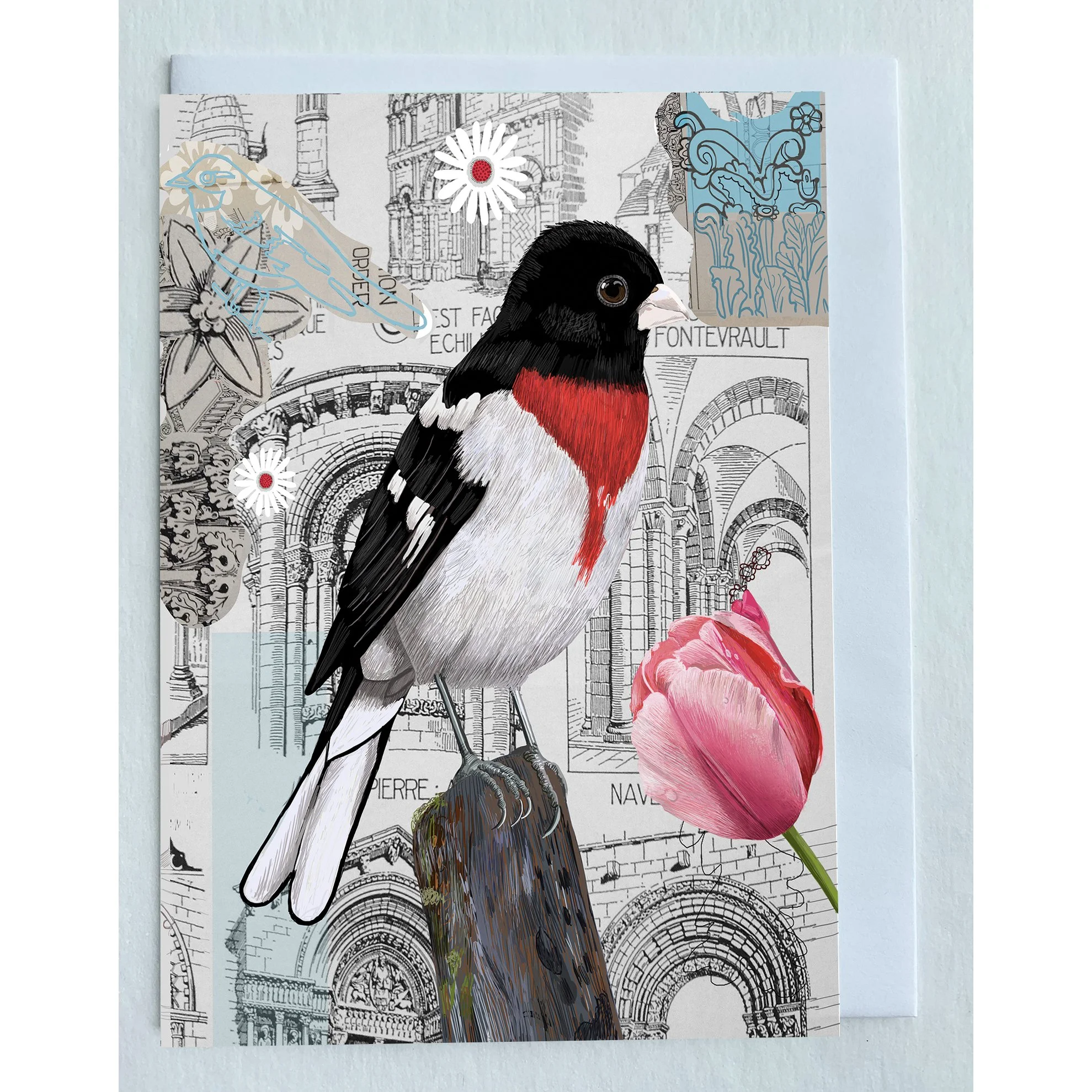 The Rose Breasted Grosbeak Collage Greeting Card