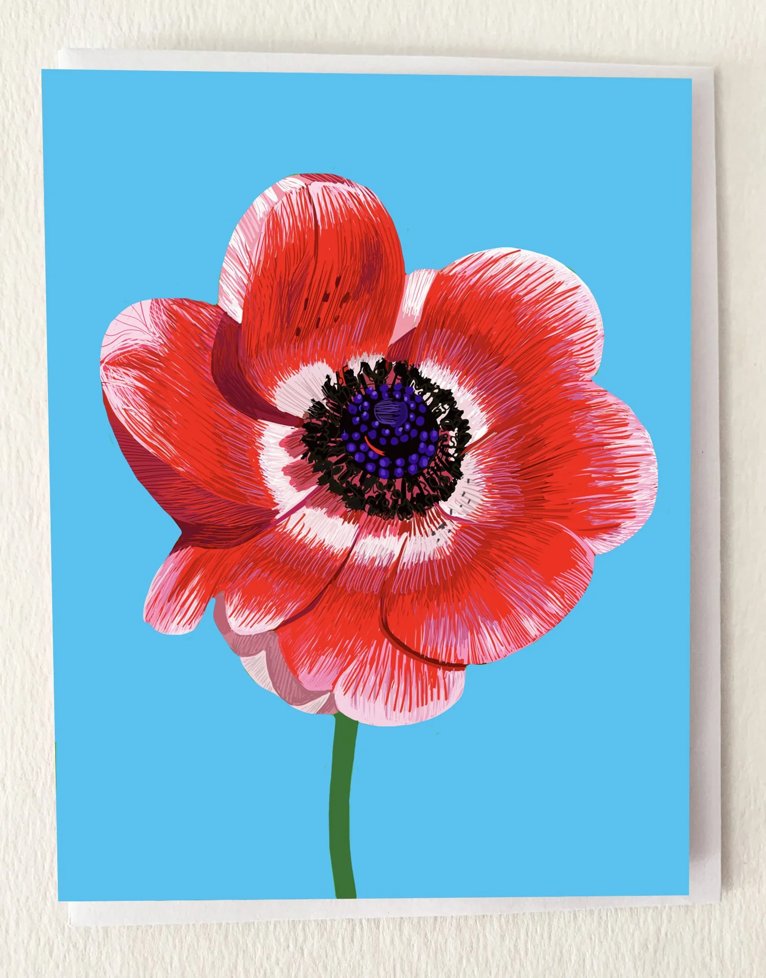 Red Anemone ( on blue ) Greeting Card
