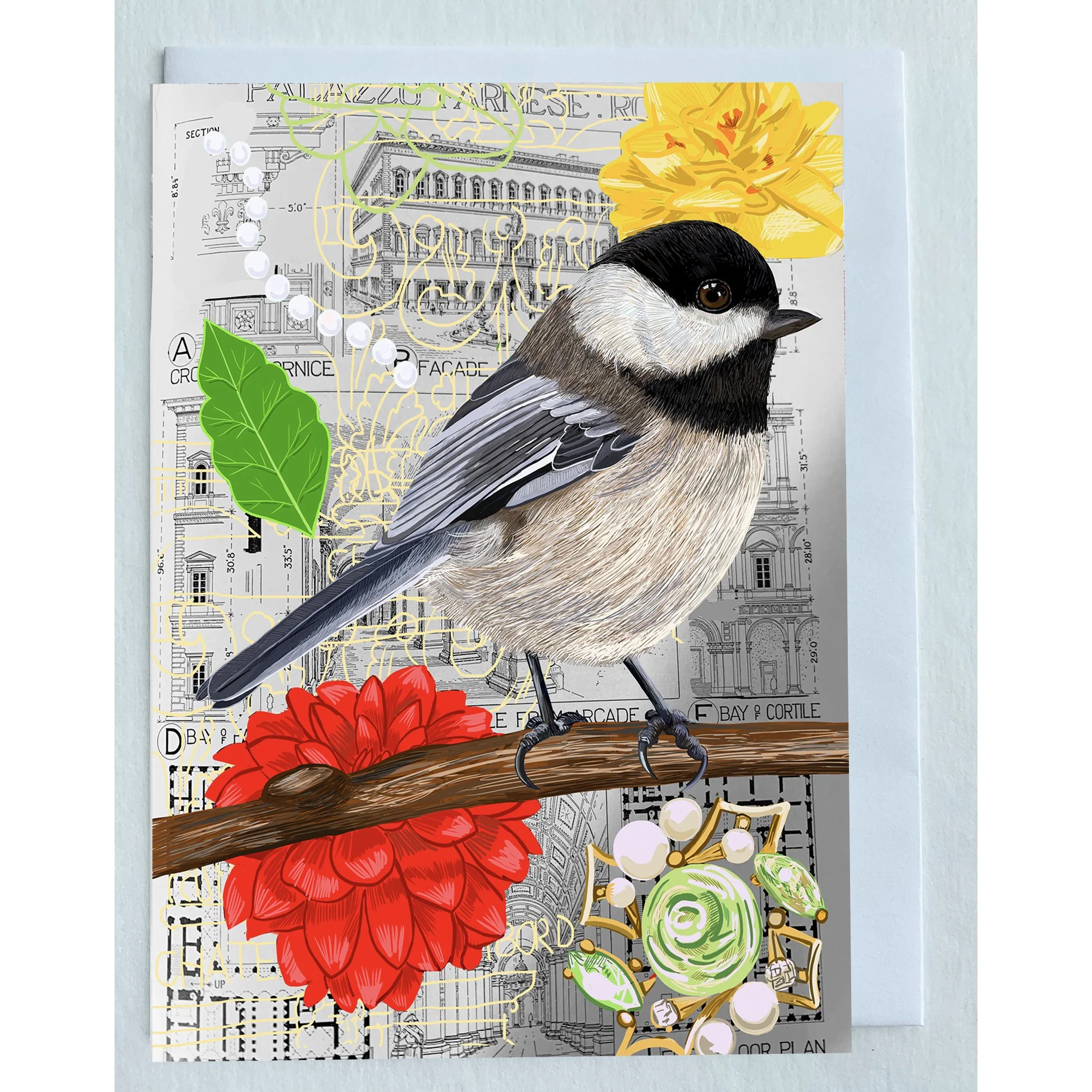 The Black-capped Chickadee Collage Greeting Card