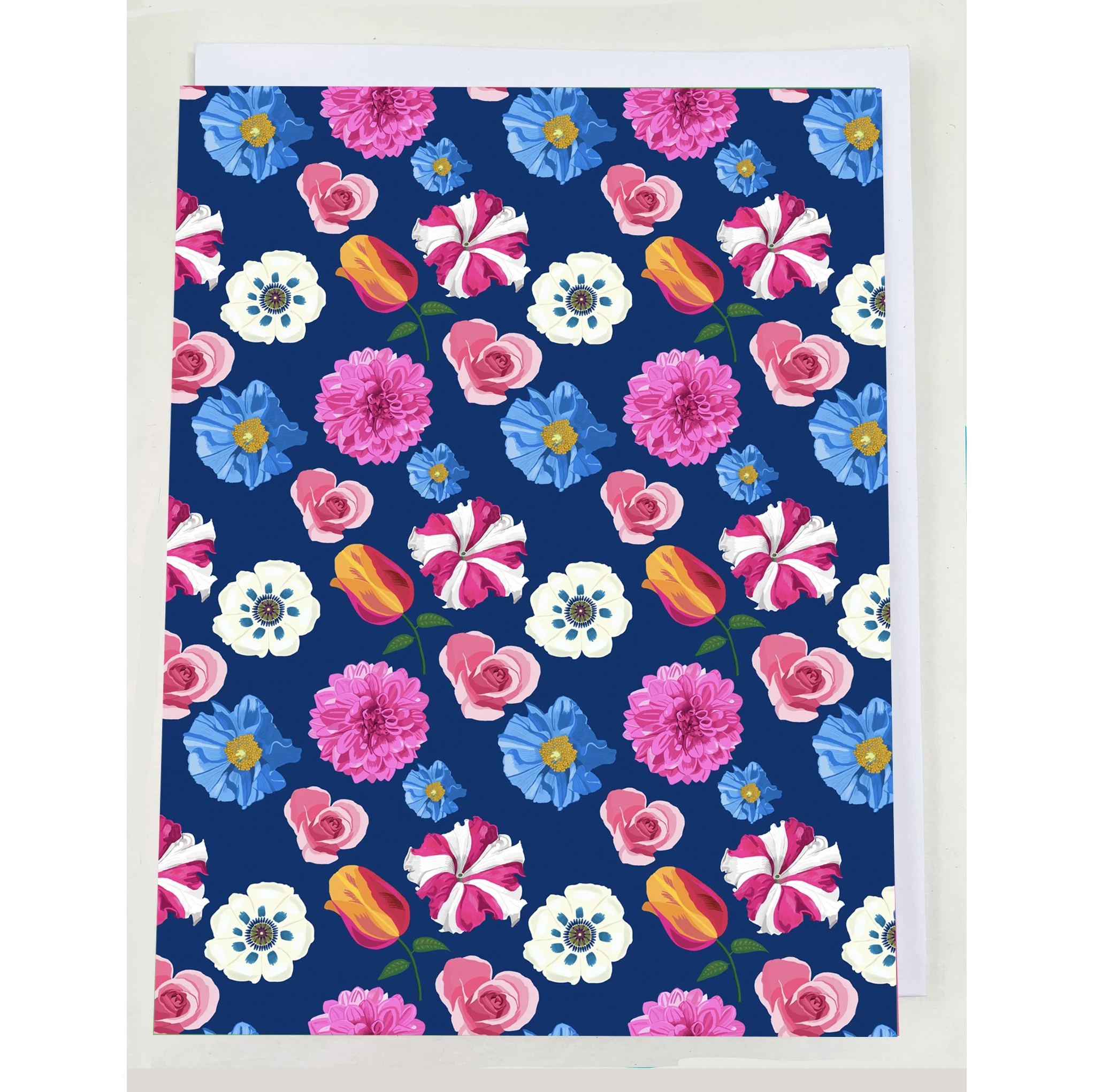 Flower Pattern ( cobalt ) Greeting Card