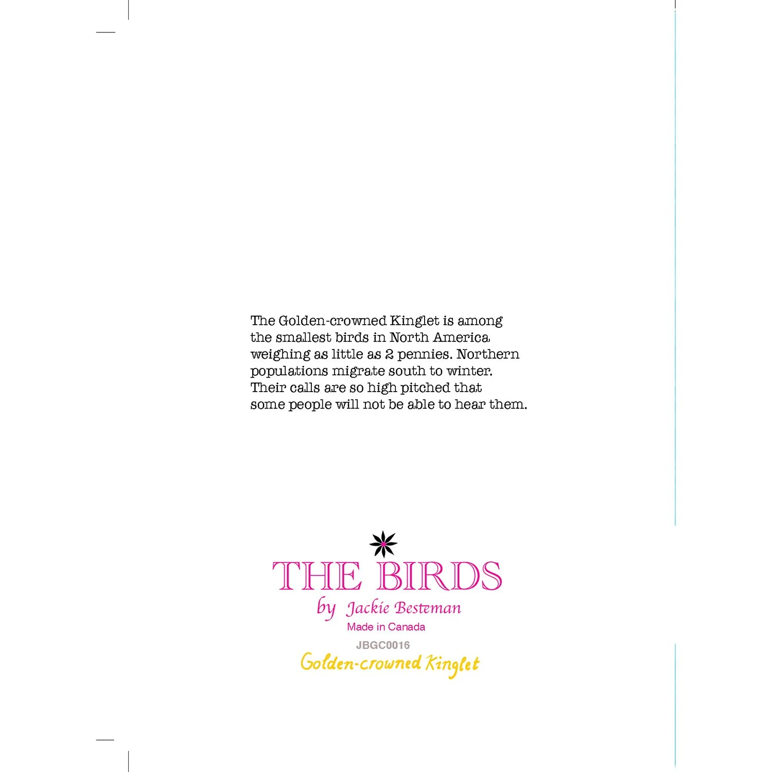 Greeting card golden crowned kinglet bird blue