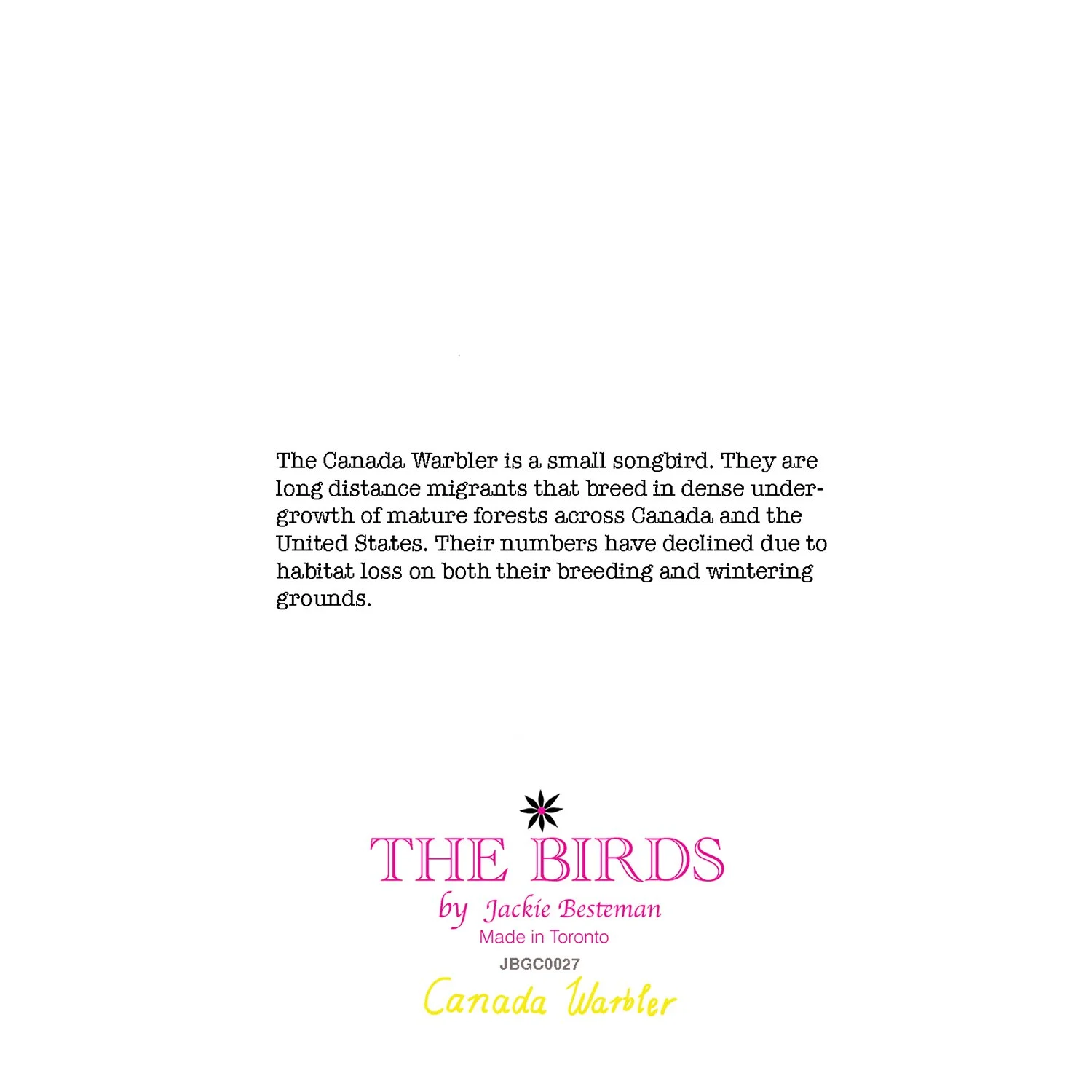 Illustrated Canada warbler bird greeting card green