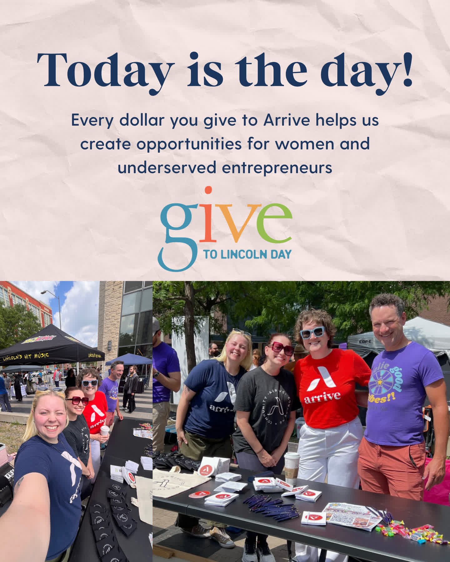 ⏰ There's still time! Until 11:59 PM tonight, every dollar you give to Arrive through Give to Lincoln helps us create more opportunities for women and underserved entrepreneurs right here in our community.
💡 Your support makes mentorship, office spa