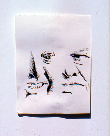   Description:  Two faced   Medium:  Ink on paper   Dimensions:   H: 5 in W: 3.75 in 