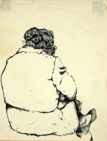  Description:  Older woman seated    Medium:  Ink on paper   Dimensions:   H: 8 in W: 6.25 in 