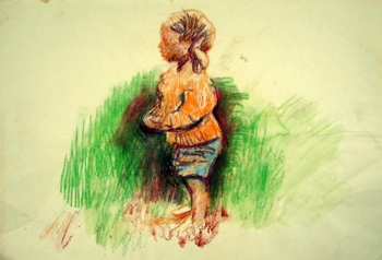   Description:   Young girl in grass   Medium:   Pastel on paper   Dimensions:    H: 12 in   W: 18 in 