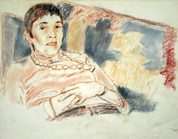  Description:   Portrait of Katherine reclining   Medium:   Pastel on paper   Dimensions:    H: 14 in   W: 17 in 