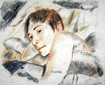   Description:   Portrait of Katherine in bed   Medium:   Pastel and charcoal on paper   Dimensions:    H: 14 in   W: 17 in 