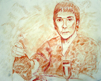   Description:   Portrait of Katherine with wine   Medium:   Pastel on paper   Dimensions:    H: 14 in   W: 17 in 