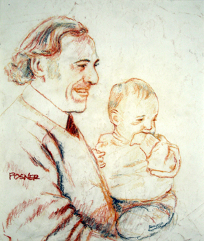   Description:   Father and infant son   Medium:   Pastel and sepia pencil on paper   Dimensions:    H: 12.5 in   W: 10.25 in 