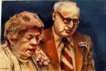   Description:  Older couple with carnations    Medium:  Pastel on paper    Dimensions:  H: 10.75 in W: 15.75 in 